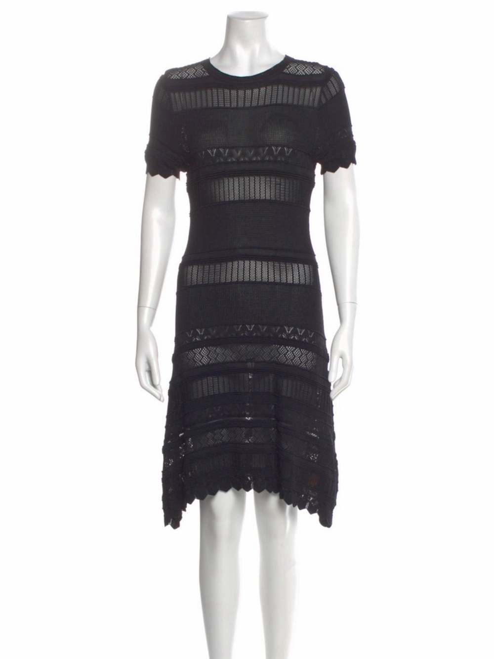 Alexis Black Pointelle Knit Midi Dress | Sheer Panel Detail | Size Medium - Picture 2 of 5